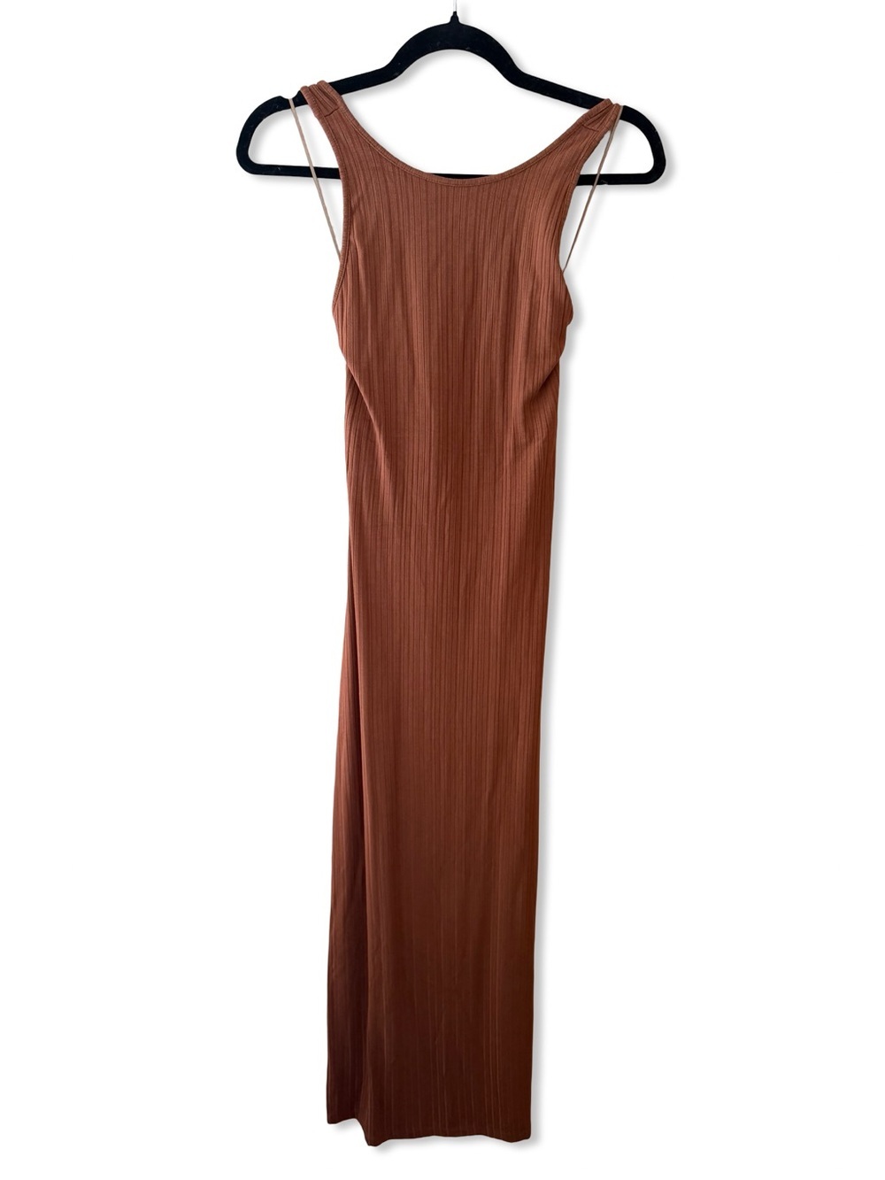 LSpace Francesca Dress Coffee brown knit midi strappy back Revolve M - Picture 7 of 13